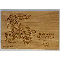carte postale en bois gravée capricorne